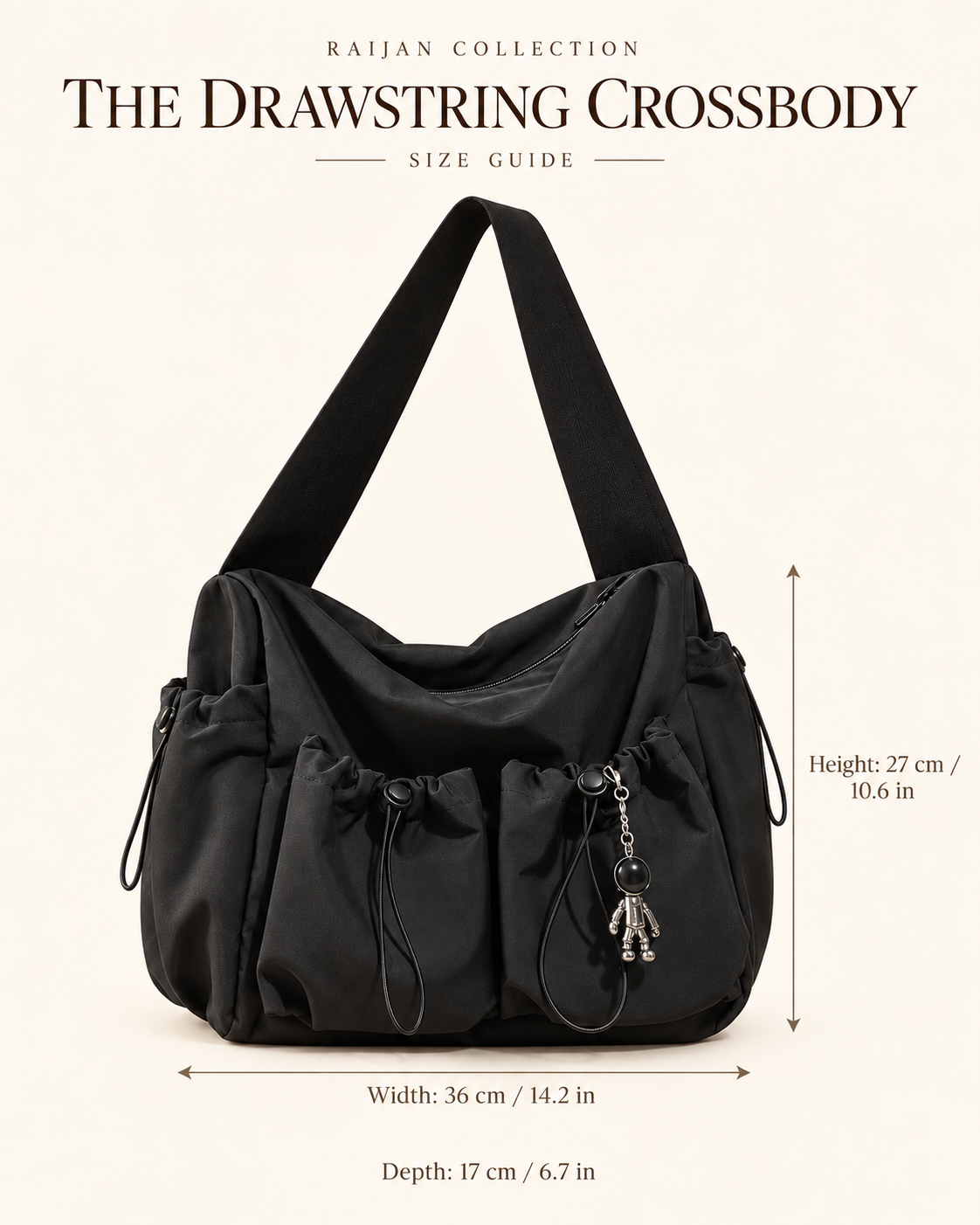 The Drawstring Crossbody size guide